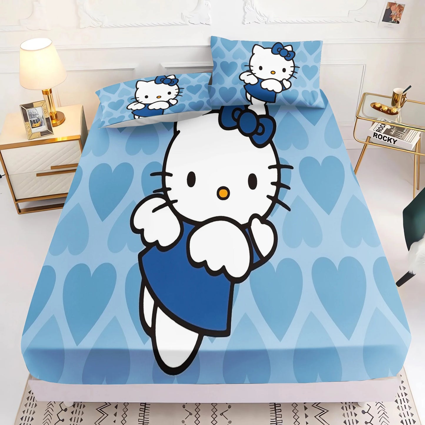 Holle Kitty Printed Fitted Sheet Comforte Bed Cover Full Set 3D Children'S Bedding Anime Room Decor Home