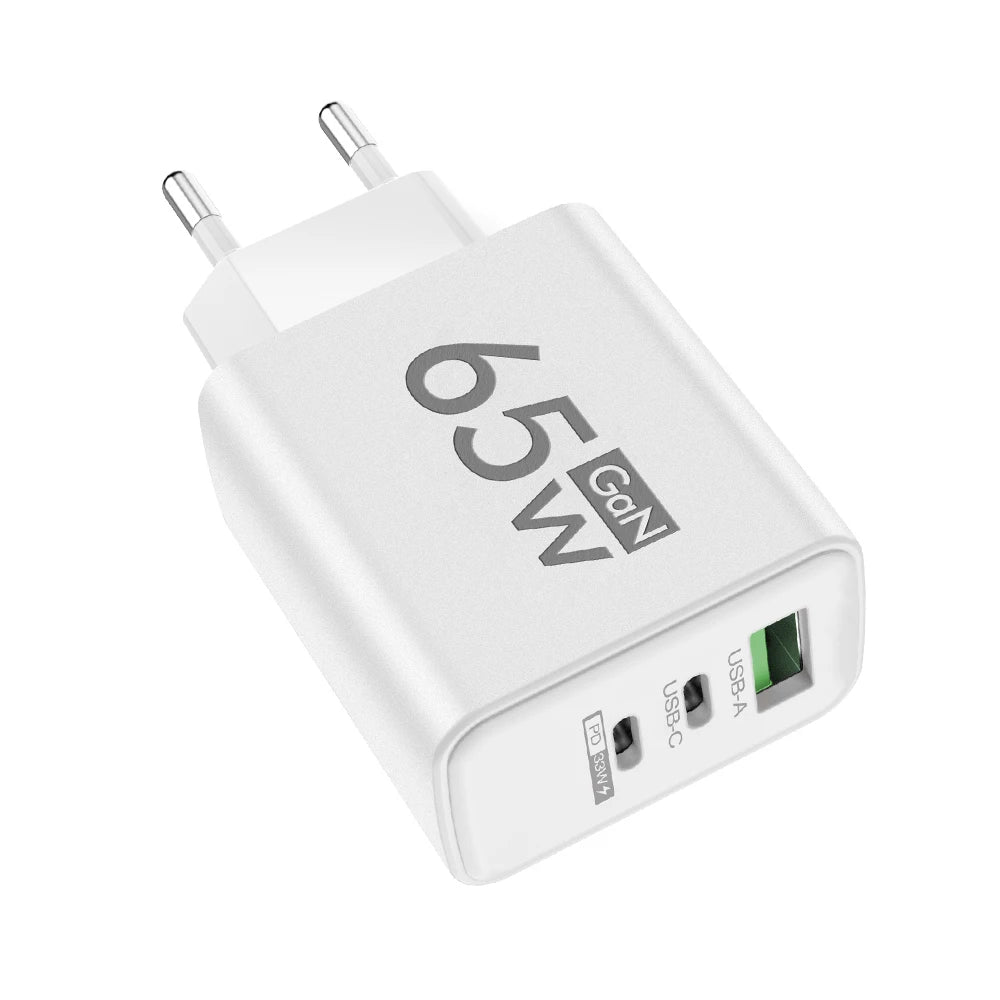 GaN Fast Charging 65W USB-C Charger Charger PD Quick Charge 3.0 Wall For Phone Adapter For iPhone 15 Xiaomi POCO Samsung Oneplus