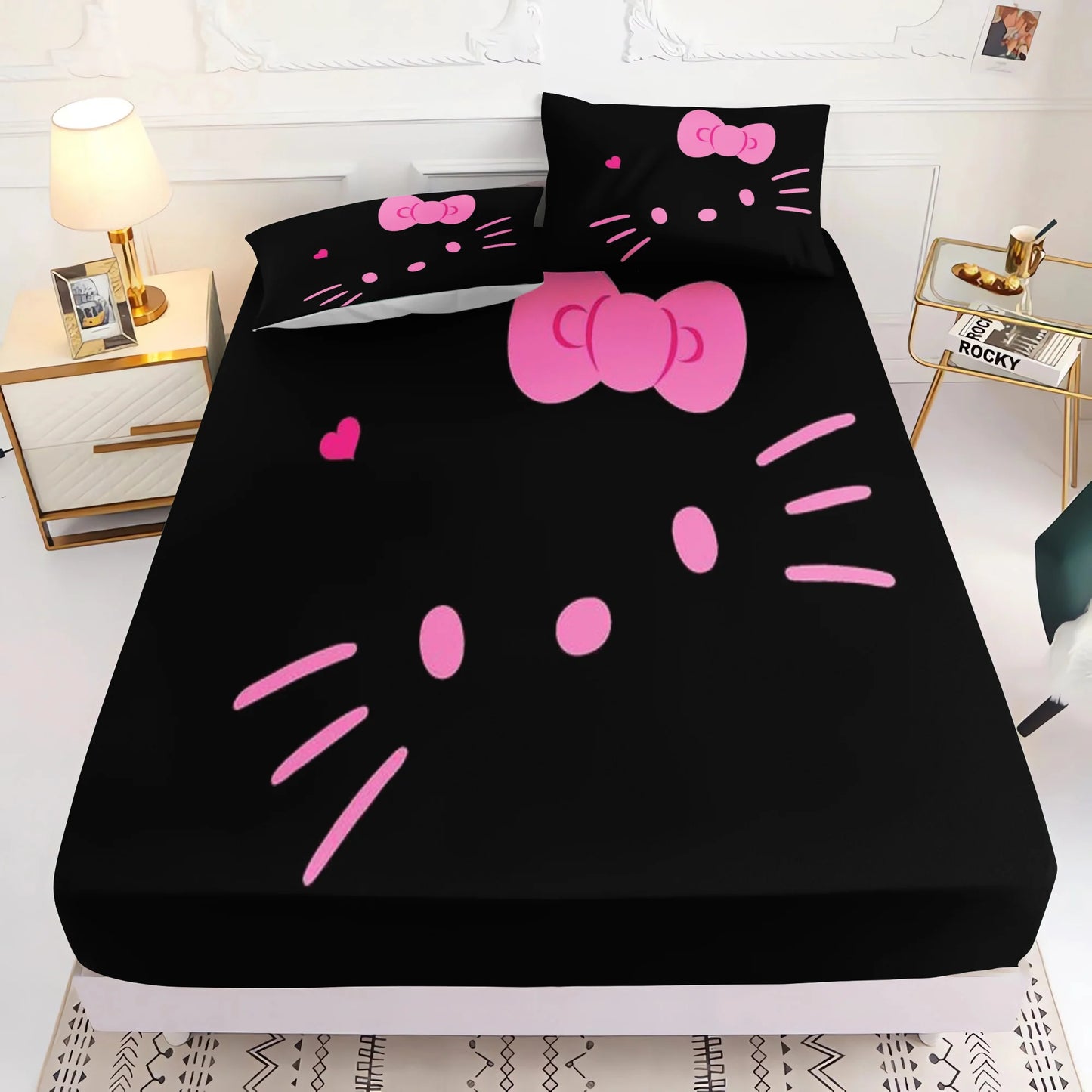 Holle Kitty Printed Fitted Sheet Comforte Bed Cover Full Set 3D Children'S Bedding Anime Room Decor Home