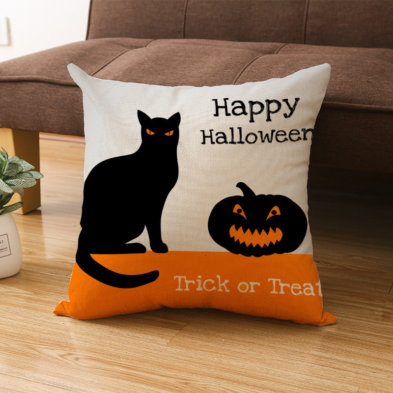 2024 European And American Halloween Pillowcase New Pumpkin Black Cat Series Sofa Cushion Waist Pillowcase Home Pillow