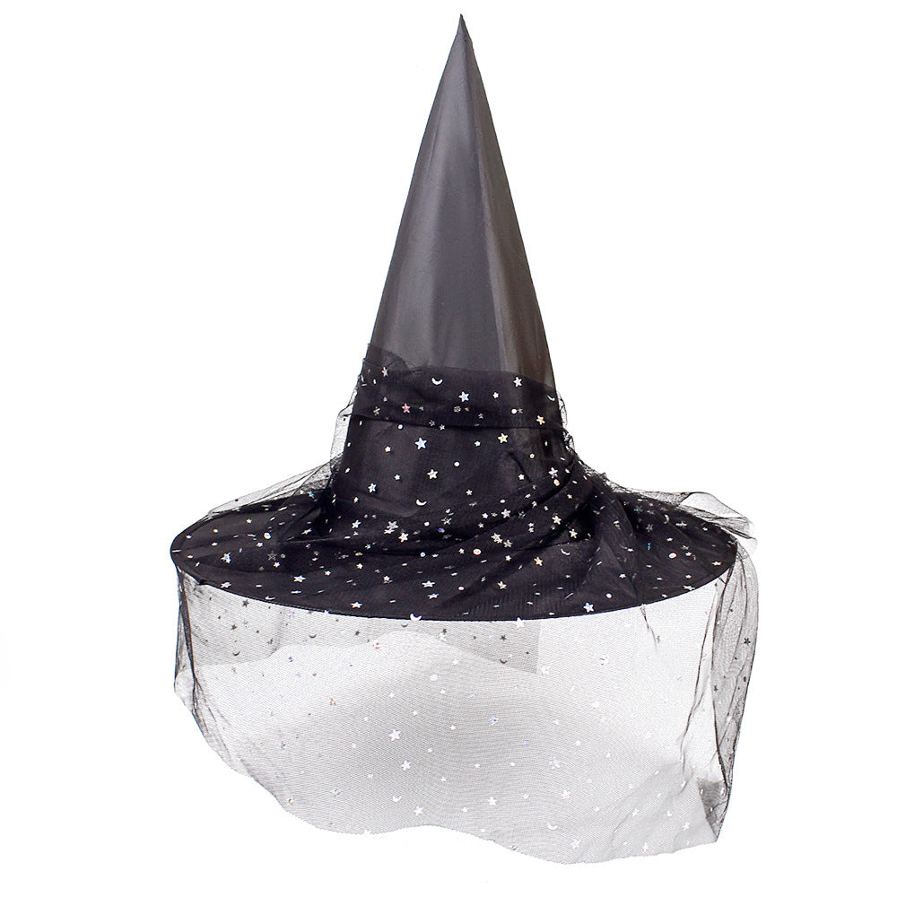 Cross-border Halloween Decoration Props Witch Hat Adult Children Cosplay Witch Headgear Dress Up Polyester Taffeta