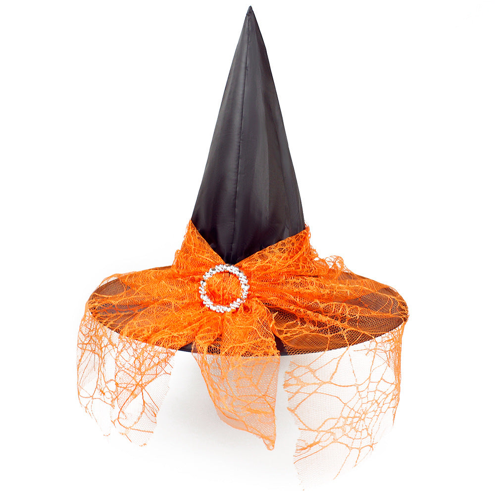 Cross-border Halloween Decoration Props Witch Hat Adult Children Cosplay Witch Headgear Dress Up Polyester Taffeta