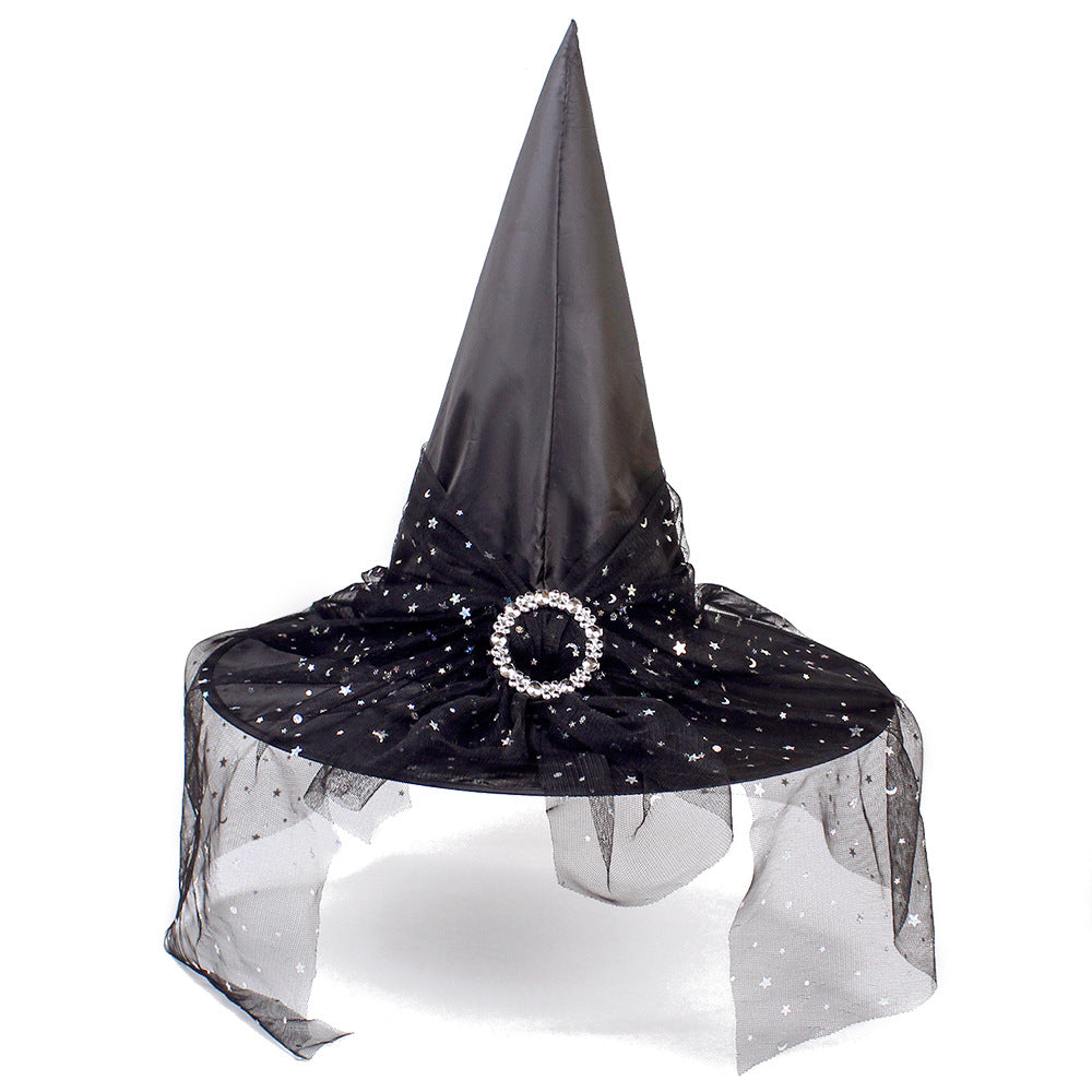 Cross-border Halloween Decoration Props Witch Hat Adult Children Cosplay Witch Headgear Dress Up Polyester Taffeta