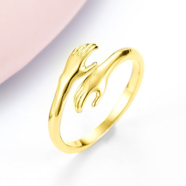 Adjustable Hug Hands Alloy Ring