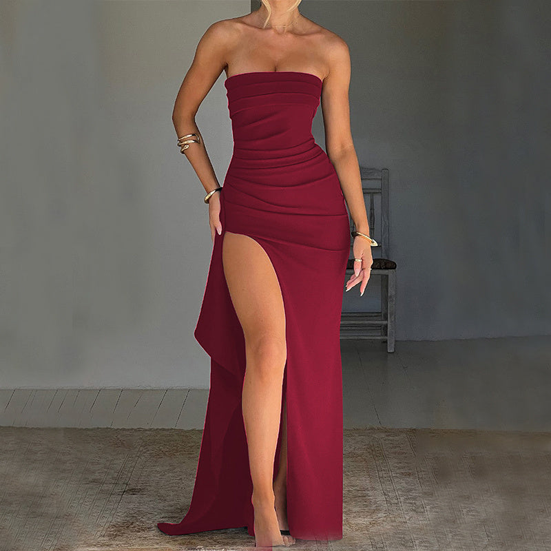 Split Strapless Bridesmaid Maxi Dress