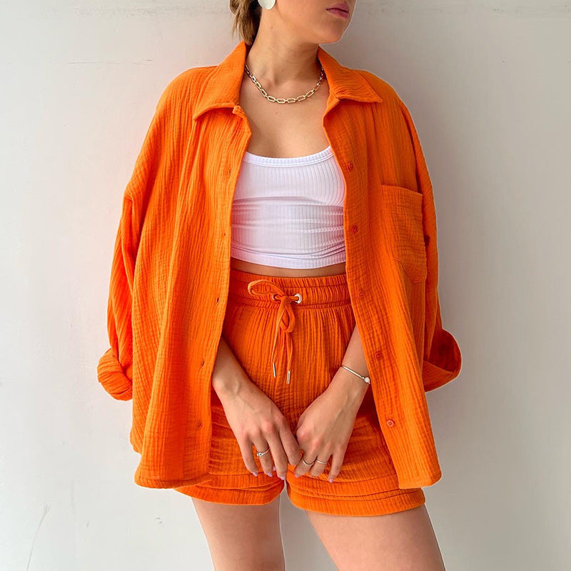 Maylee Cotton Button-Up Shorts Set