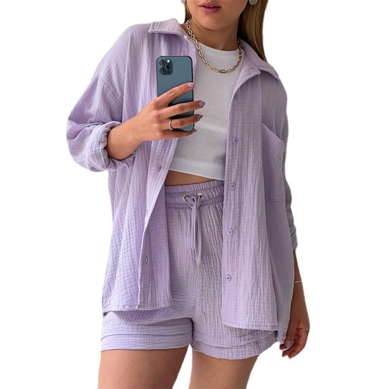 Maylee Cotton Button-Up Shorts Set
