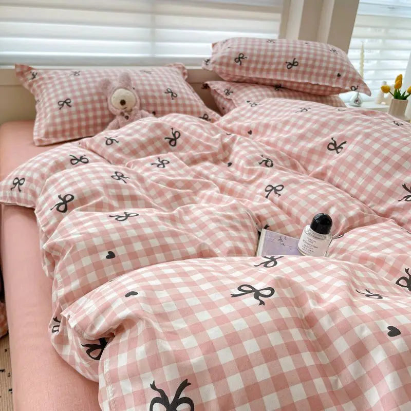 Green Grid Duvet Cover Set