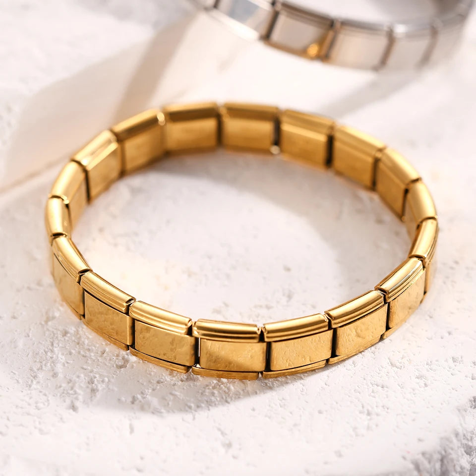 Yupsk Trendy Square Italy Stainless Steel Bracelets For Women Men HipHop Metal Modules Stretchable Gift Birthday Party Jewelry