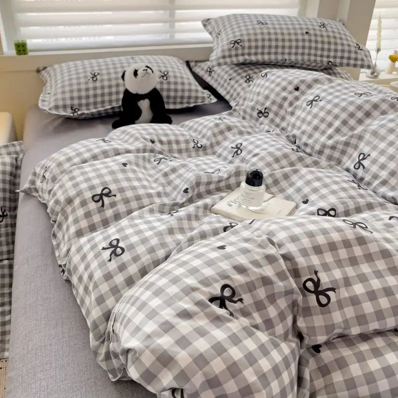 Green Grid Duvet Cover Set