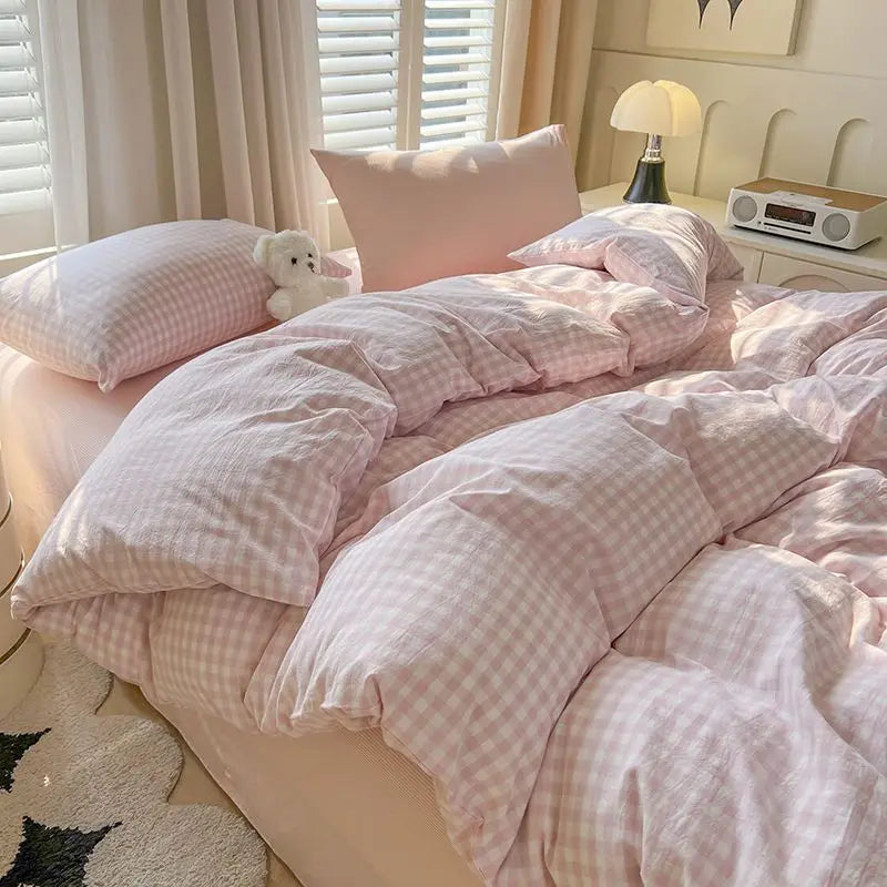 Green Grid Duvet Cover Set