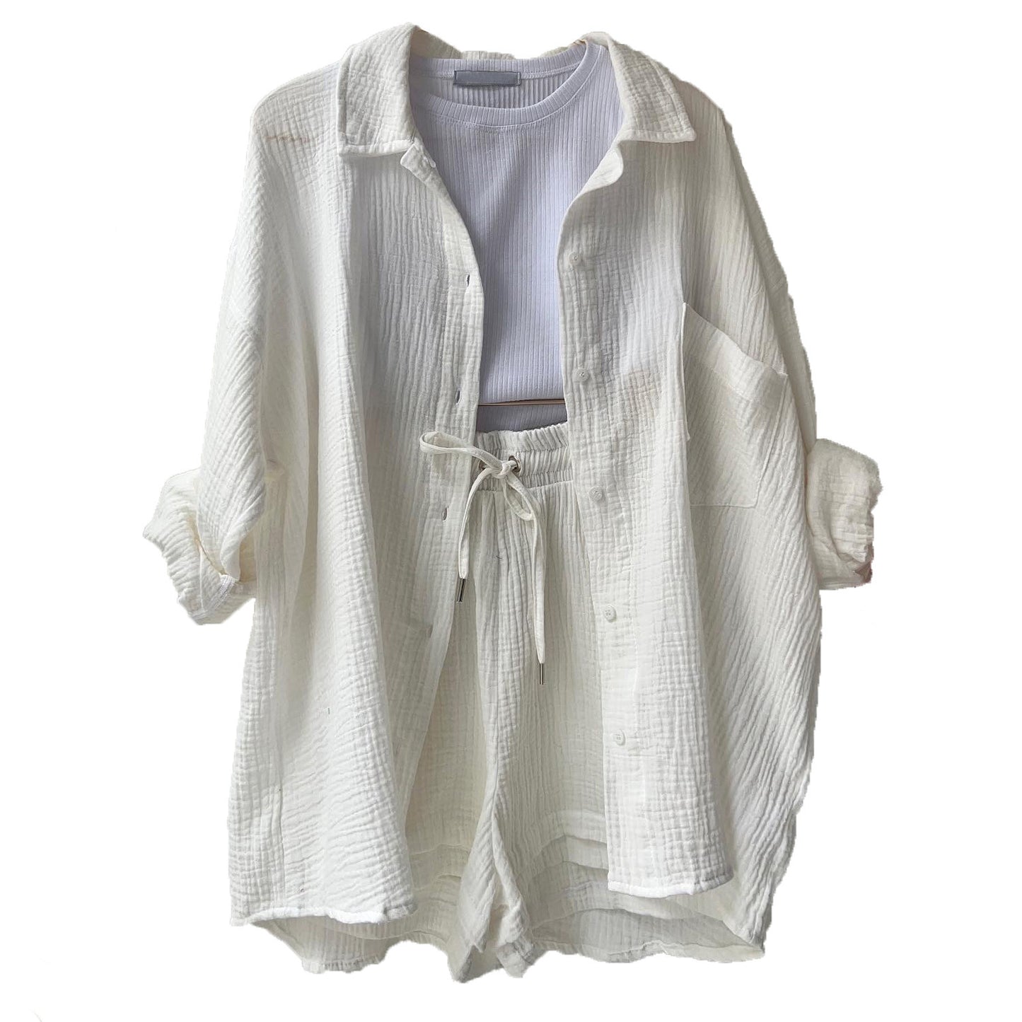 Maylee Cotton Button-Up Shorts Set
