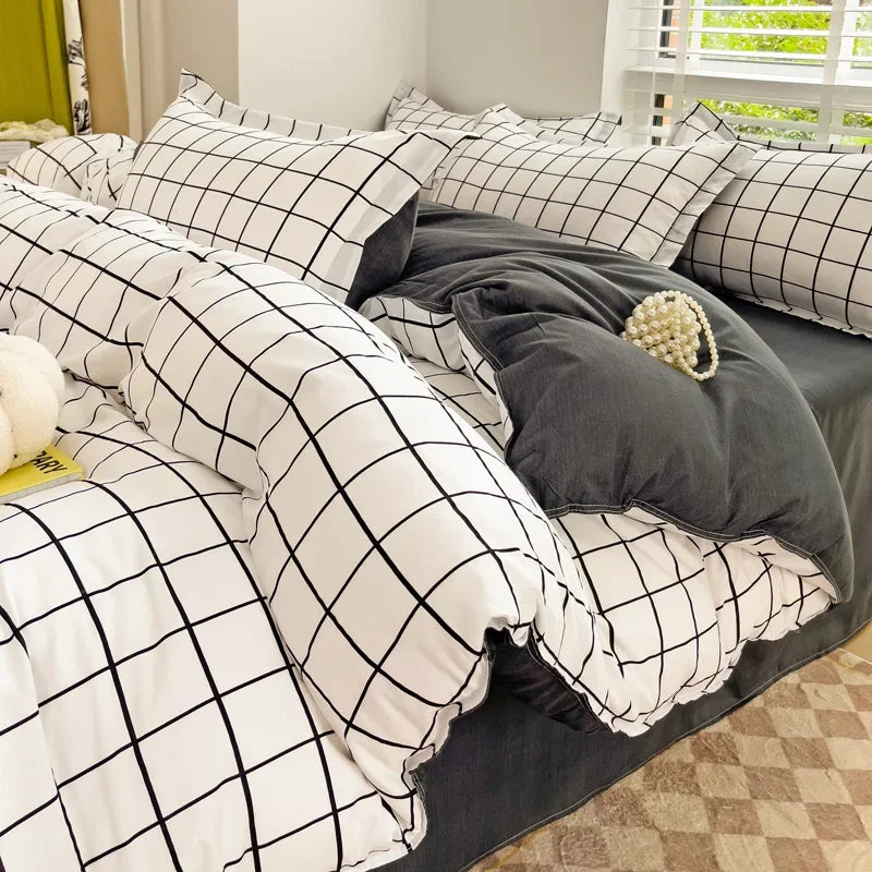 Green Grid Duvet Cover Set