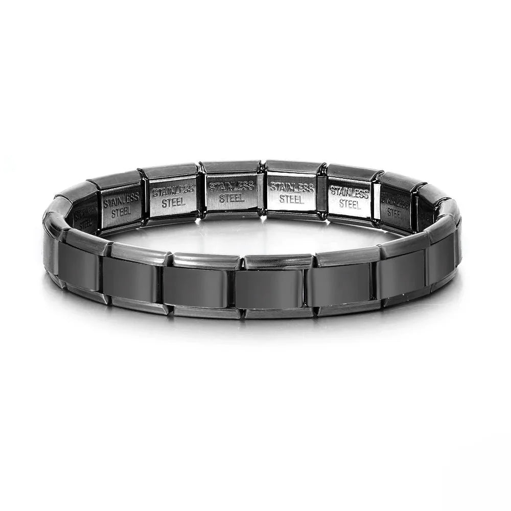 Yupsk Trendy Square Italy Stainless Steel Bracelets For Women Men HipHop Metal Modules Stretchable Gift Birthday Party Jewelry