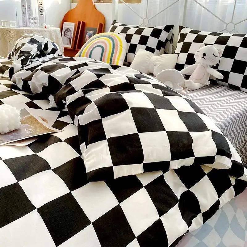 Green Grid Duvet Cover Set