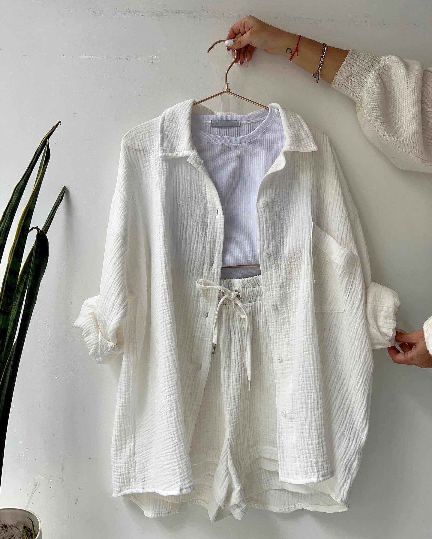 Maylee Cotton Button-Up Shorts Set