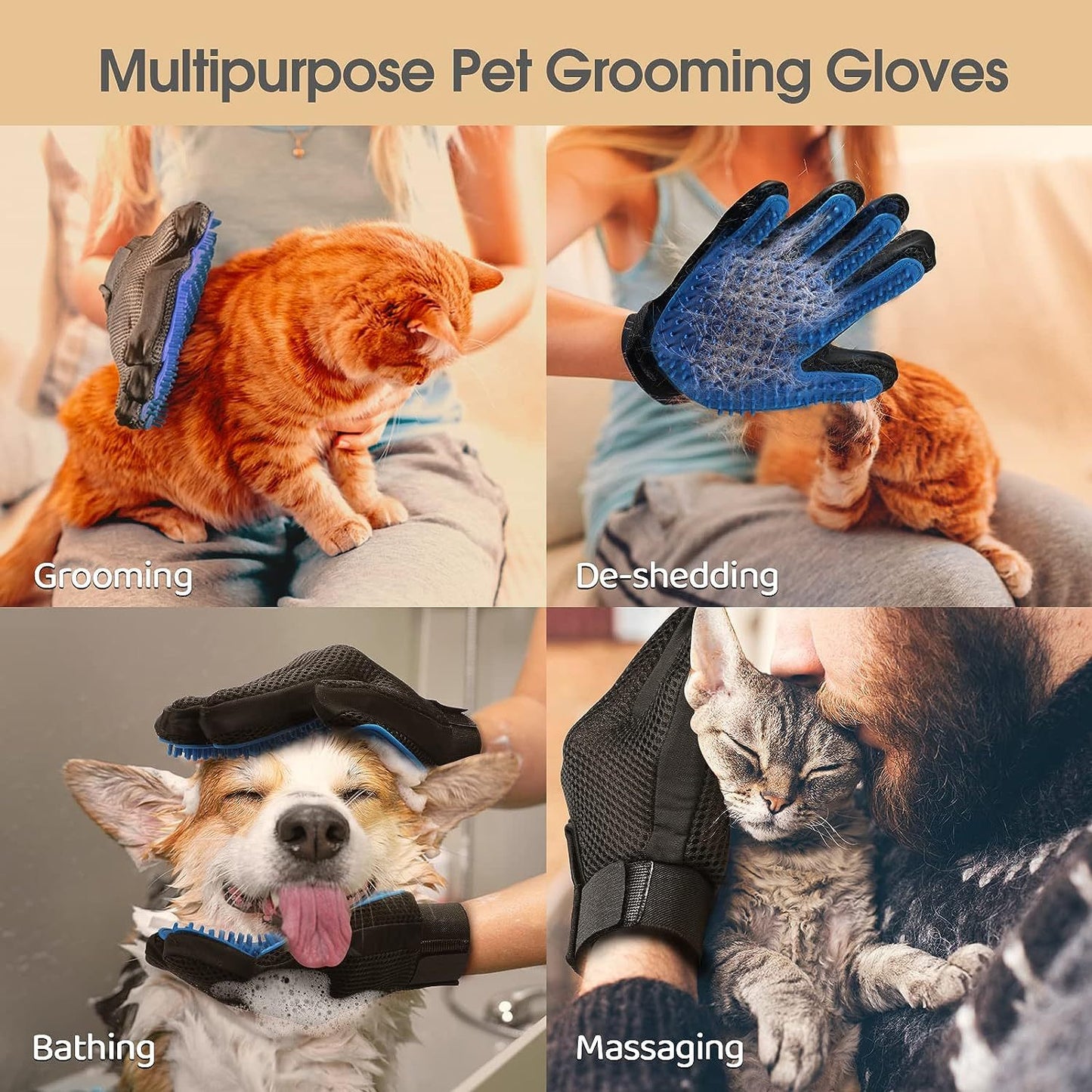 Upgrade Pet Grooming Gloves Mitts