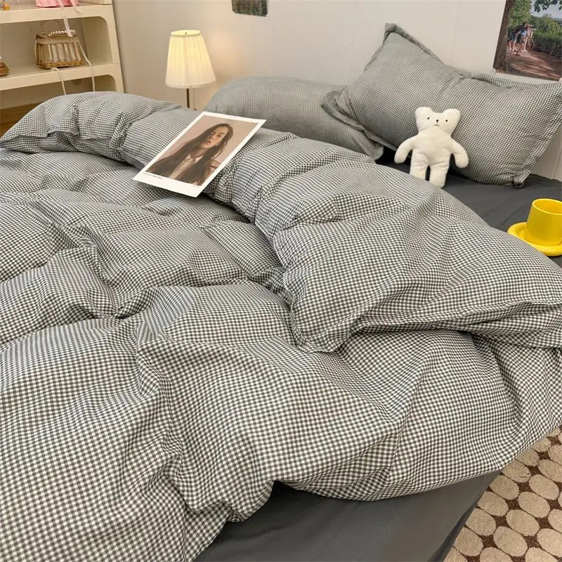Green Grid Duvet Cover Set