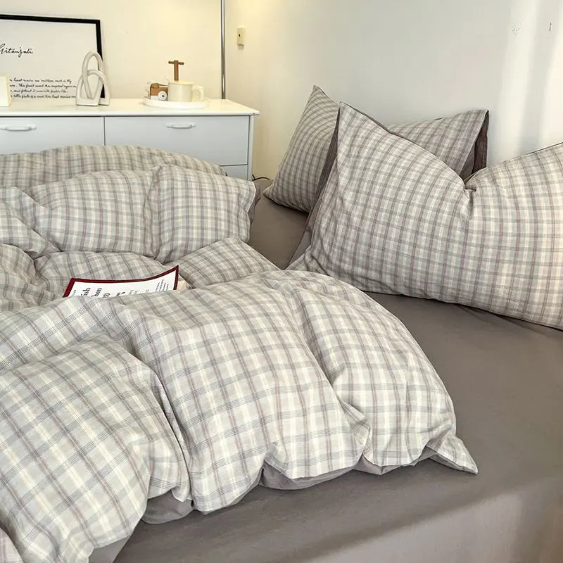 Green Grid Duvet Cover Set