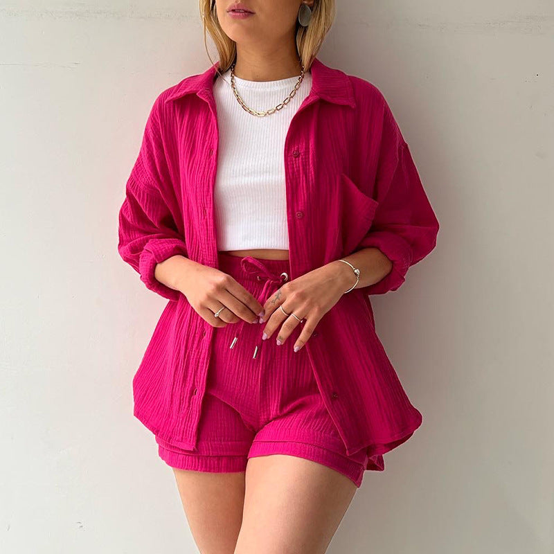 Maylee Cotton Button-Up Shorts Set