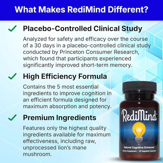 RediMind Natural Cognitive Enhancement Supplement – Vegan, Non-GMO & Gluten-Free (30 Capsules)