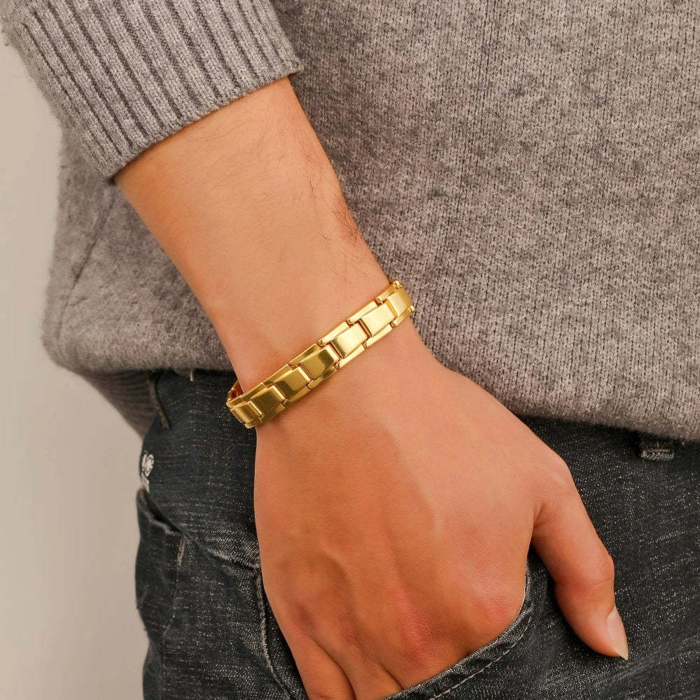 Yupsk Trendy Square Italy Stainless Steel Bracelets For Women Men HipHop Metal Modules Stretchable Gift Birthday Party Jewelry