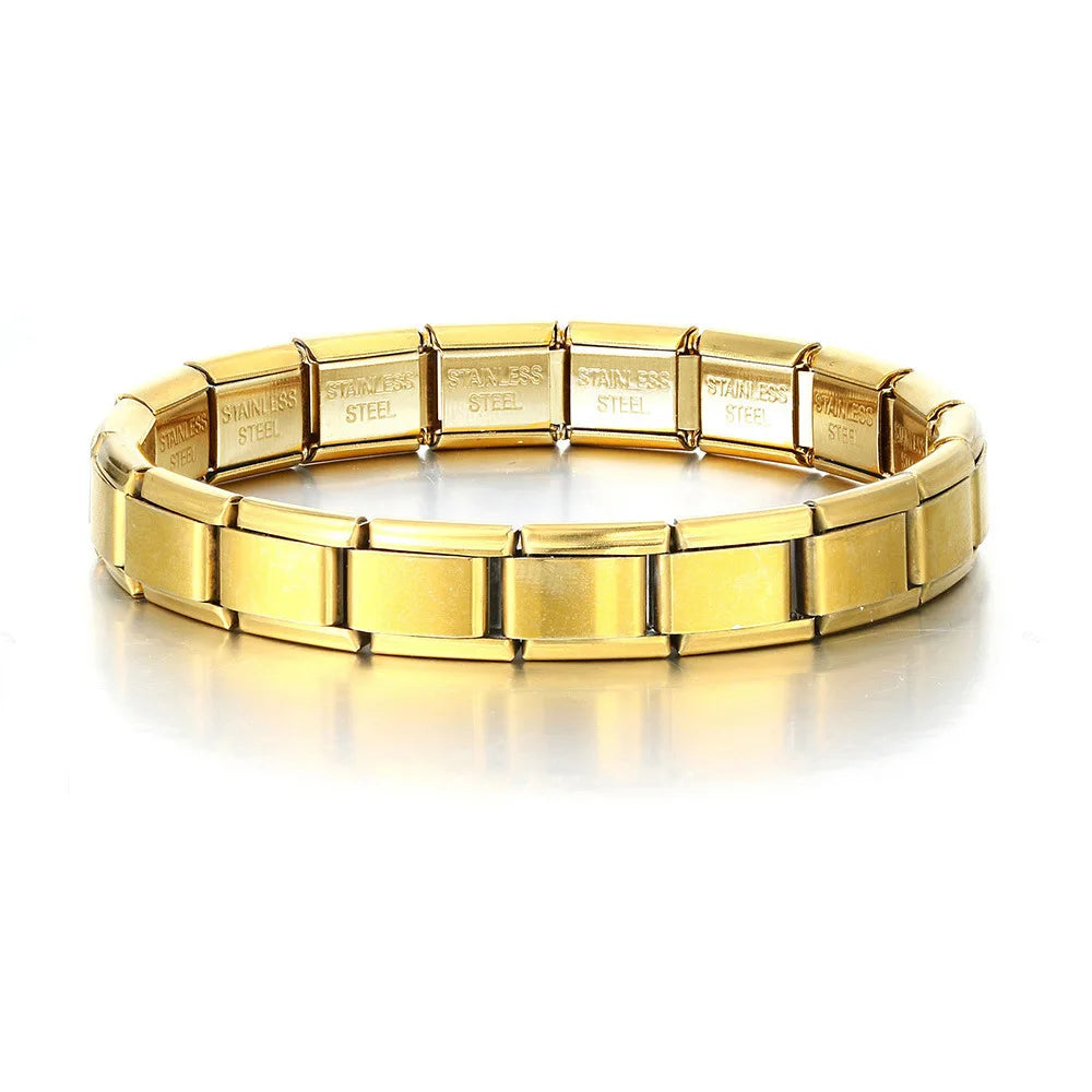 Yupsk Trendy Square Italy Stainless Steel Bracelets For Women Men HipHop Metal Modules Stretchable Gift Birthday Party Jewelry