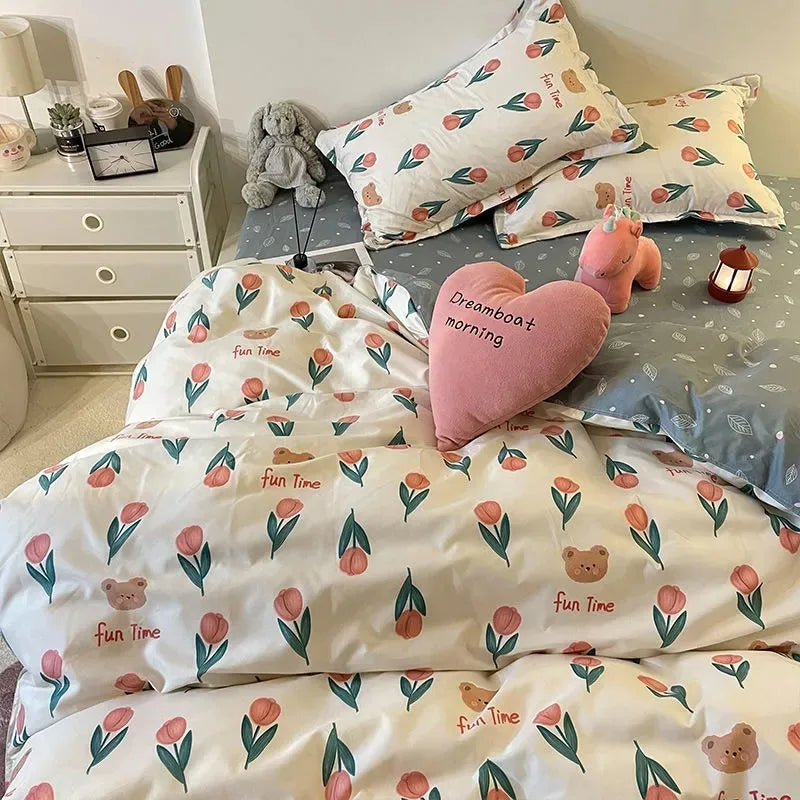 Green Grid Duvet Cover Set