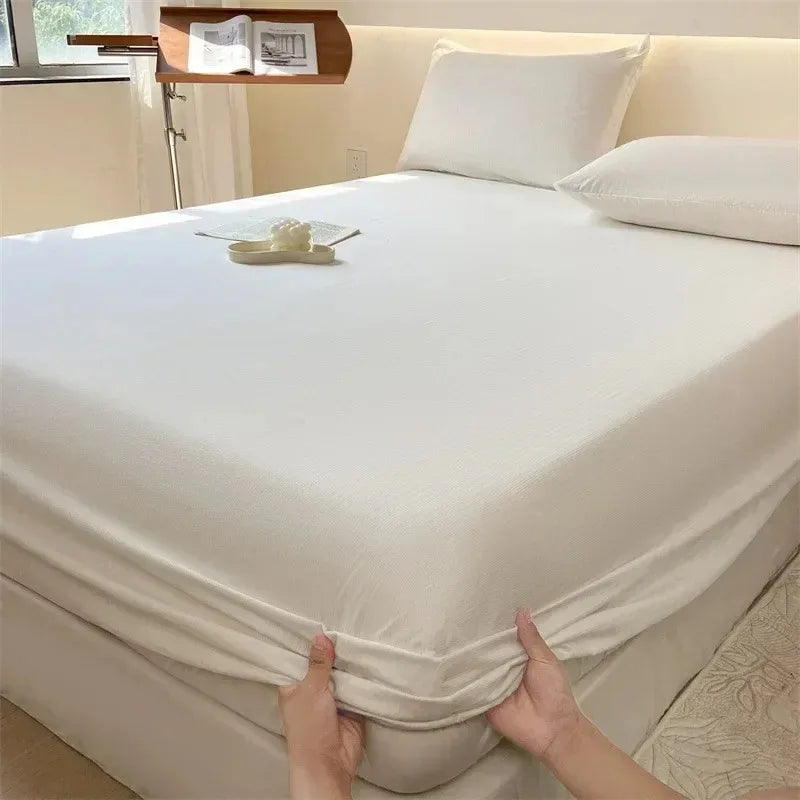 Bed Sheet with Elastic Washed Cotton Blue Flower Printed Fitted Sheet Single/Queen/King Mattress Cover set for Double Beds