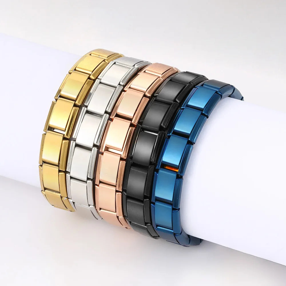 Yupsk Trendy Square Italy Stainless Steel Bracelets For Women Men HipHop Metal Modules Stretchable Gift Birthday Party Jewelry