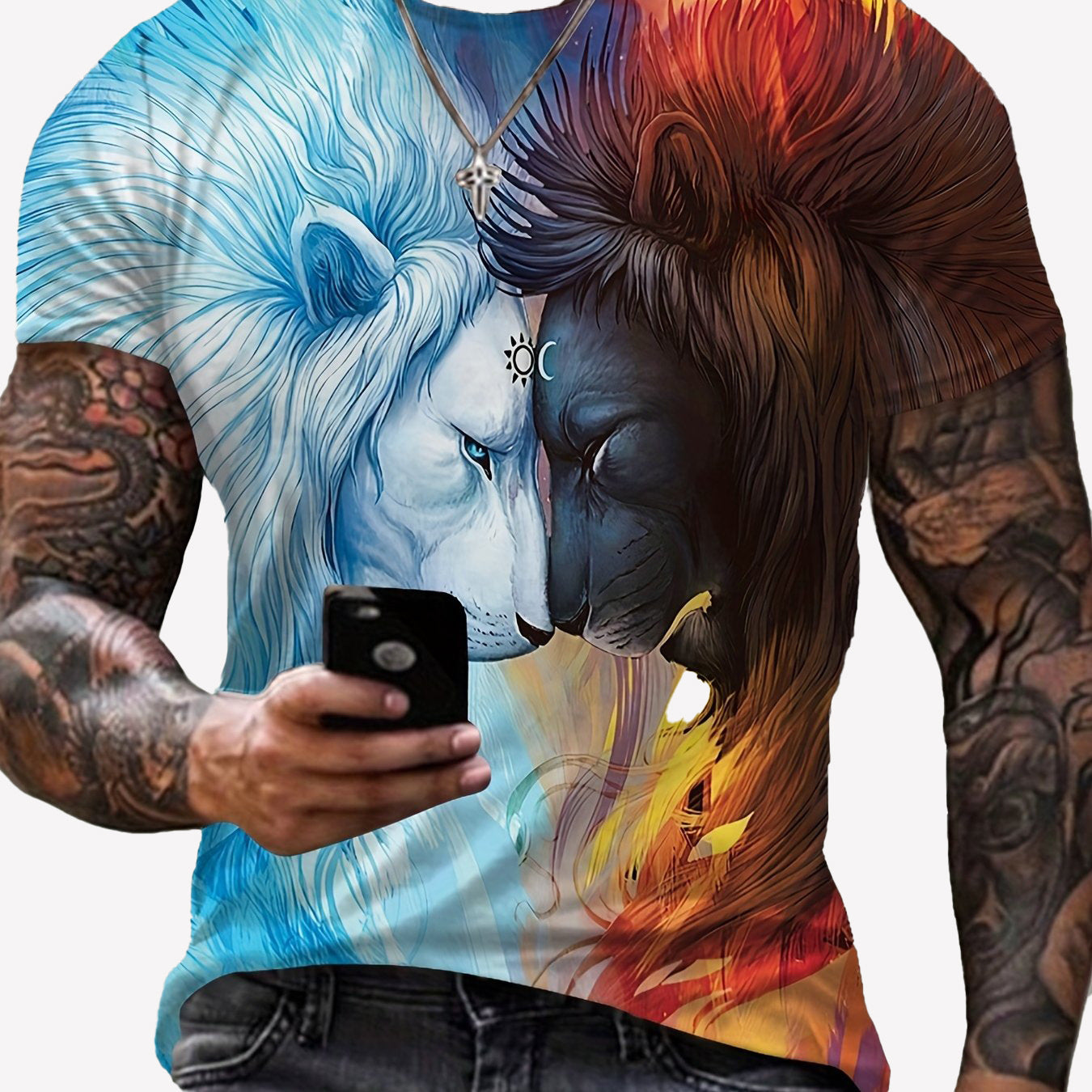 Animal Pattern Lion Digital Printing European And American Street Pullover Men's