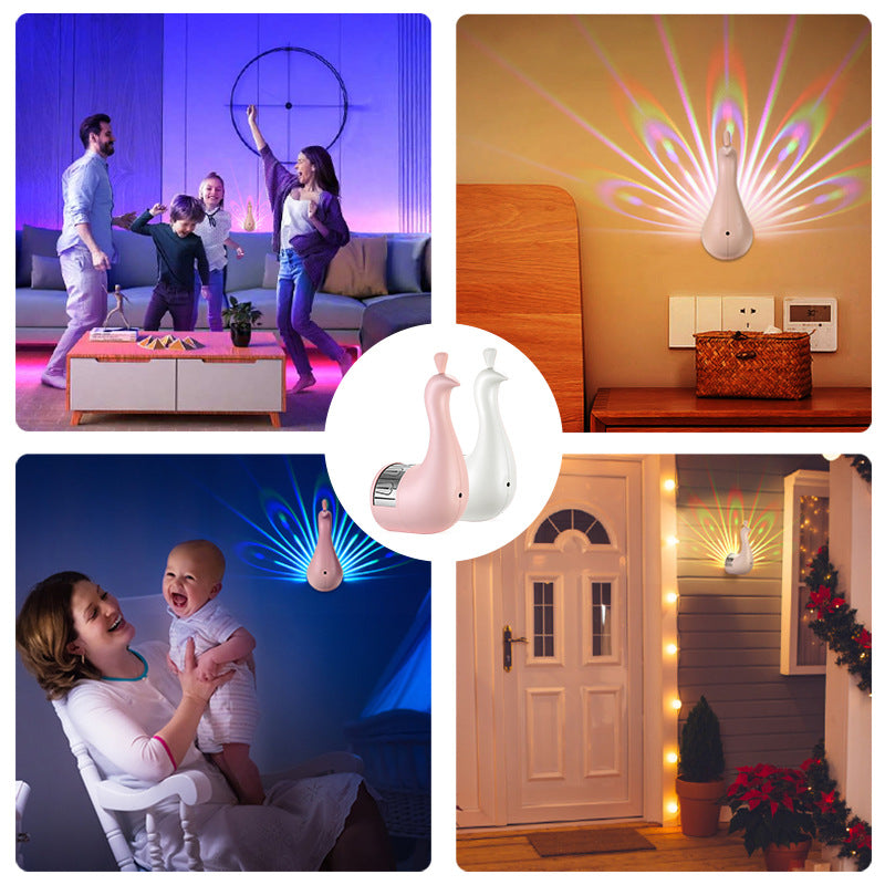 Cross-border New Peacock Projection Lamp Remote Control Wall Atmosphere Lamp SB Charging Creative Night Light Household Corridor Bedroom