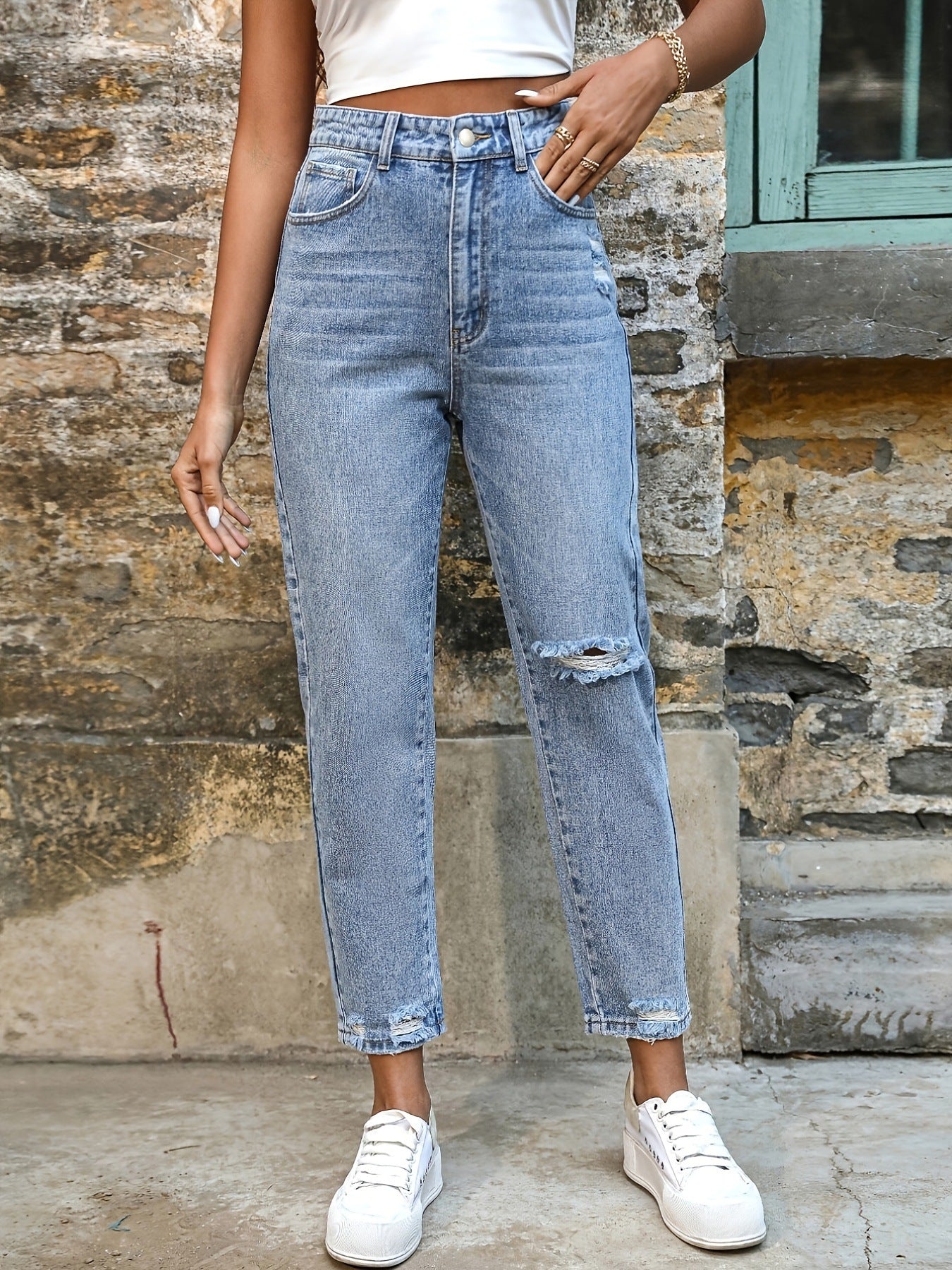 Jeans Slimming Women's Slim-fit Ripped Denim Leggings Casual Pants