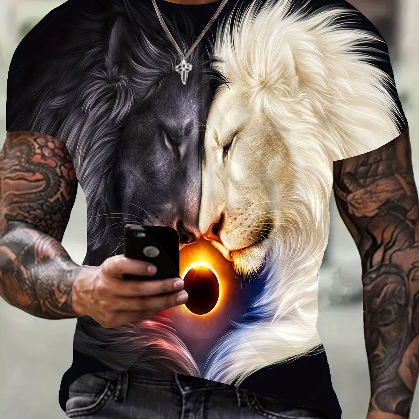 Animal Pattern Lion Digital Printing European And American Street Pullover Men's