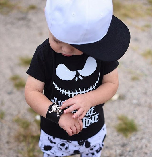 2024 Halloween Black Short-sleeved T-shirt Trousers Children's Suit Amazon Europe And The United States Summer New Boy's Clothing Spot