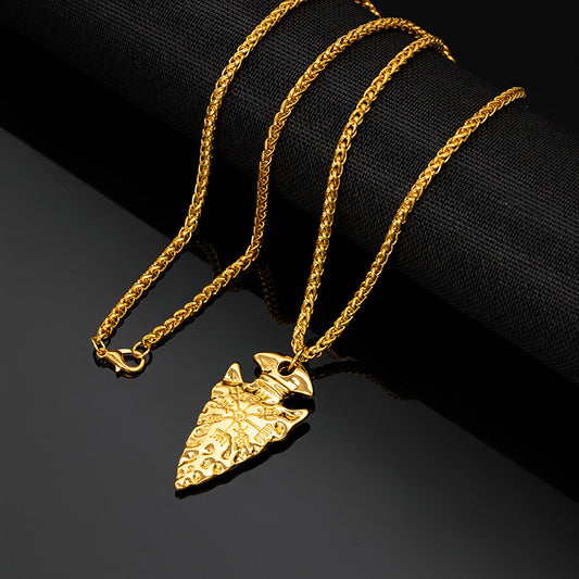 Cross-border European And American Hot Selling Viking Nordic Necklace Triangle Compass Compass Titanium Steel Chain Men's Fashionable Cool Jewelry