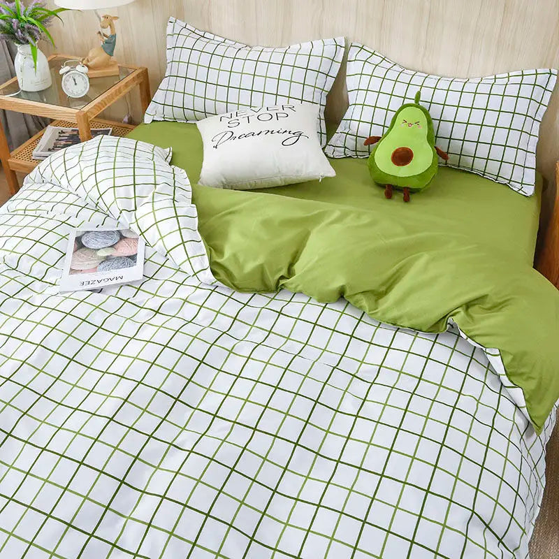 Green Grid Duvet Cover Set