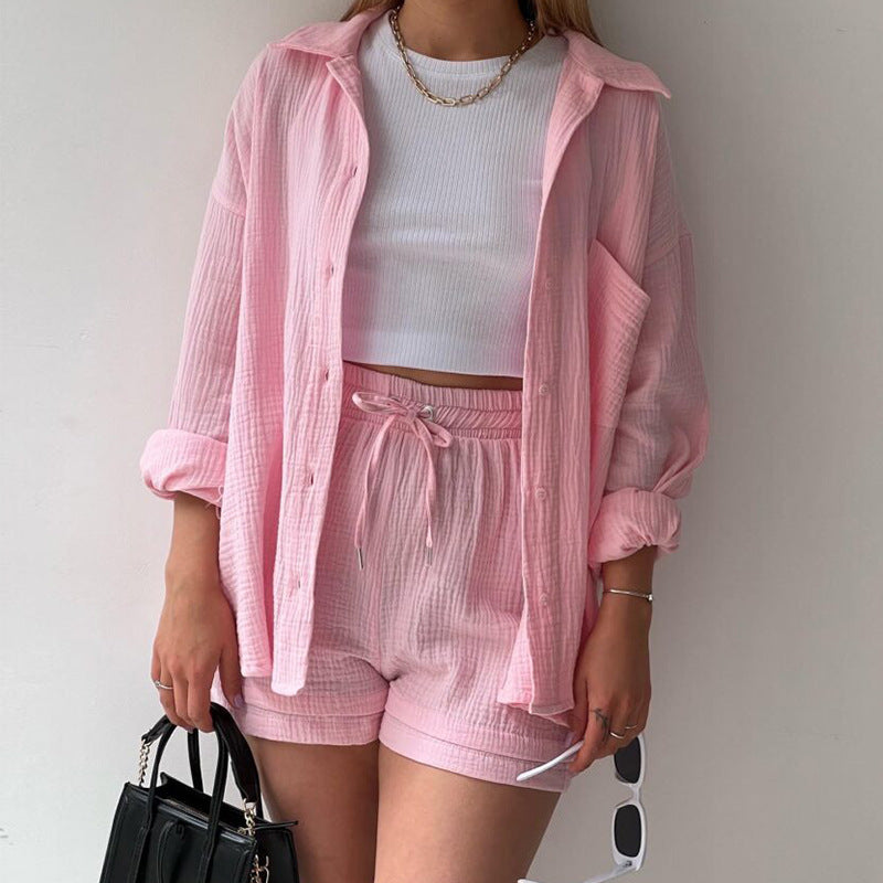 Maylee Cotton Button-Up Shorts Set