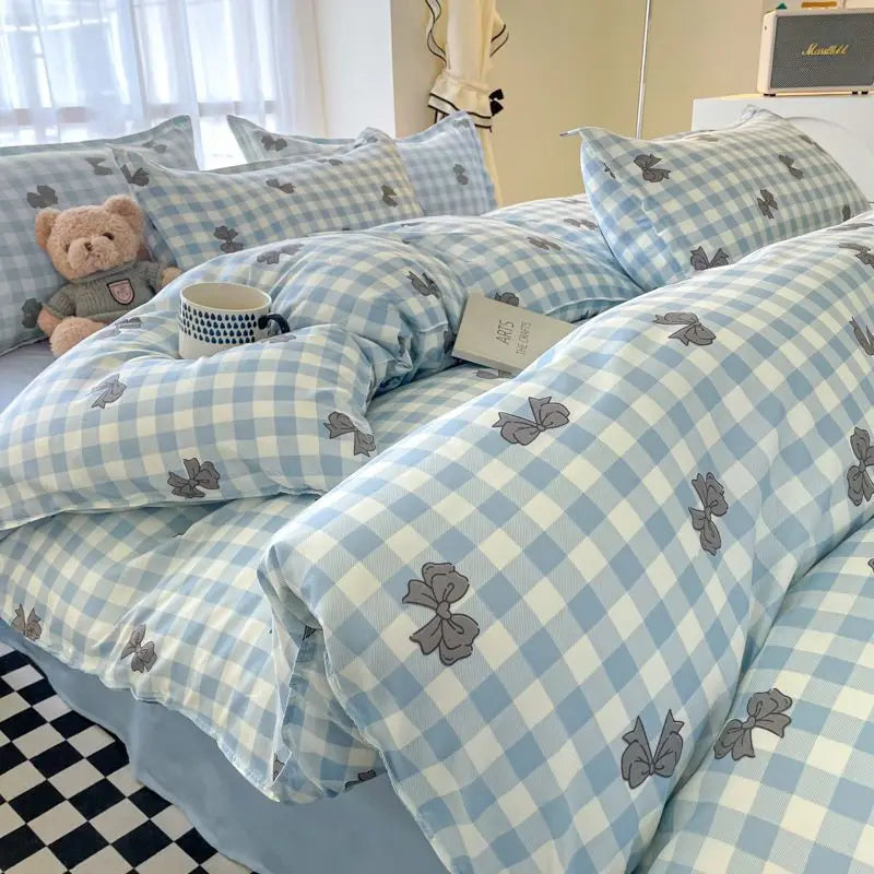 Green Grid Duvet Cover Set