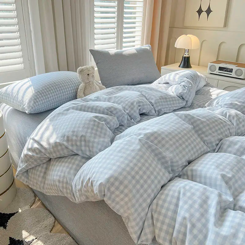Green Grid Duvet Cover Set
