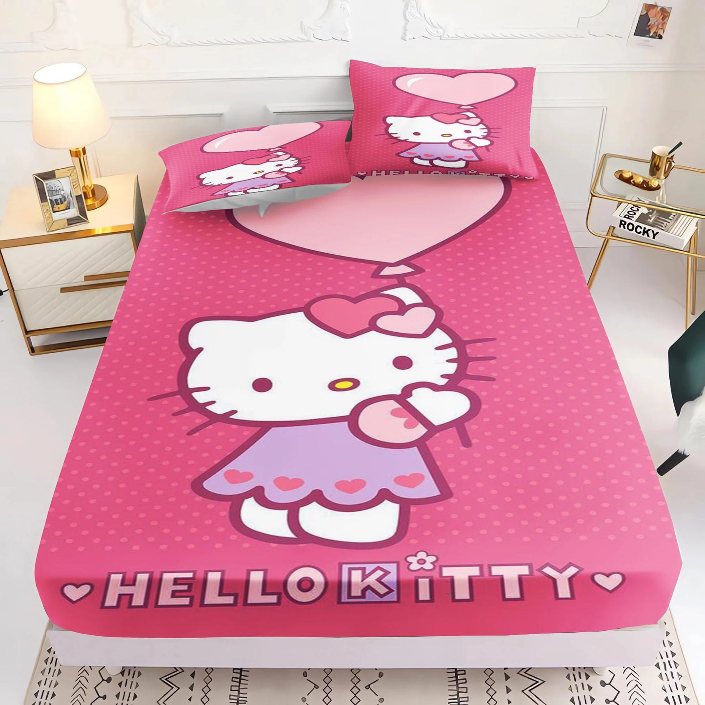 Holle Kitty Printed Fitted Sheet Comforte Bed Cover Full Set 3D Children'S Bedding Anime Room Decor Home