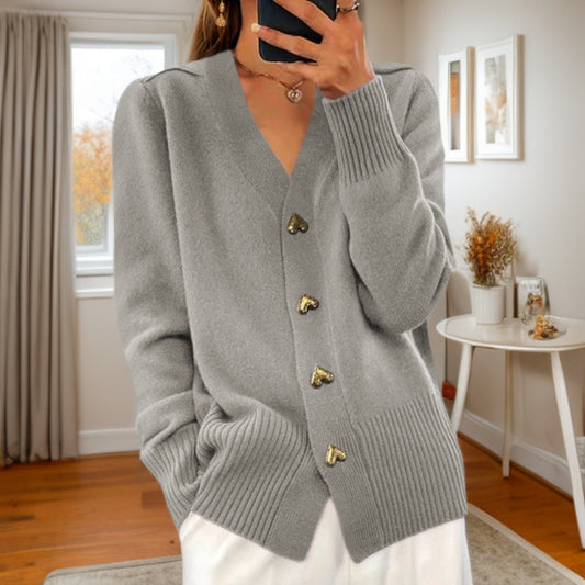 V-neck Love Button Knitted Sweater