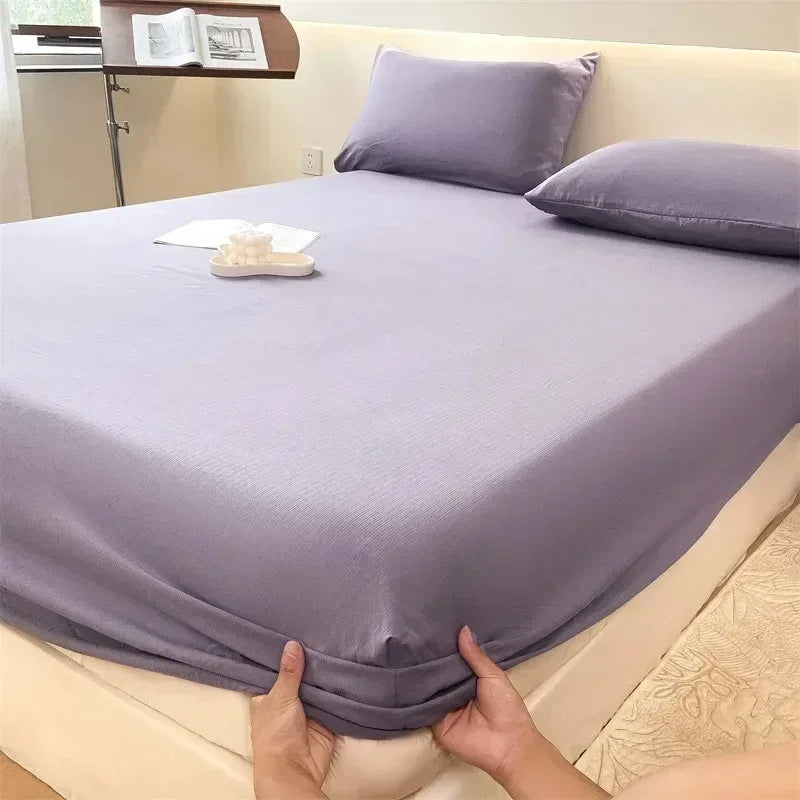 Bed Sheet with Elastic Washed Cotton Blue Flower Printed Fitted Sheet Single/Queen/King Mattress Cover set for Double Beds