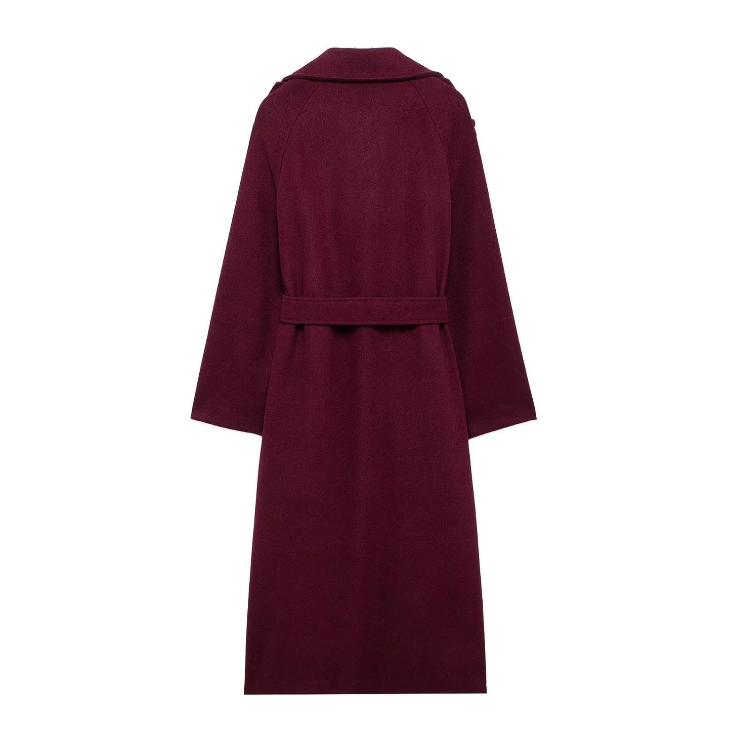 Lapel Woolen Belted Double-Breasted Coat