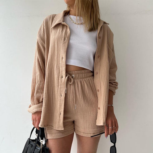 Maylee Cotton Button-Up Shorts Set