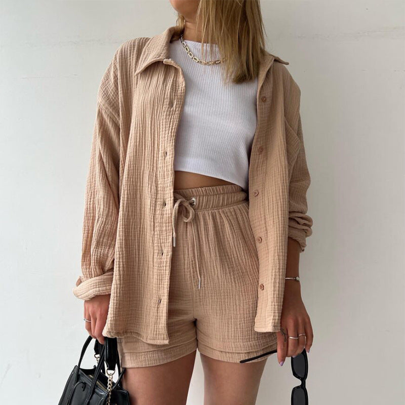 Maylee Cotton Button-Up Shorts Set