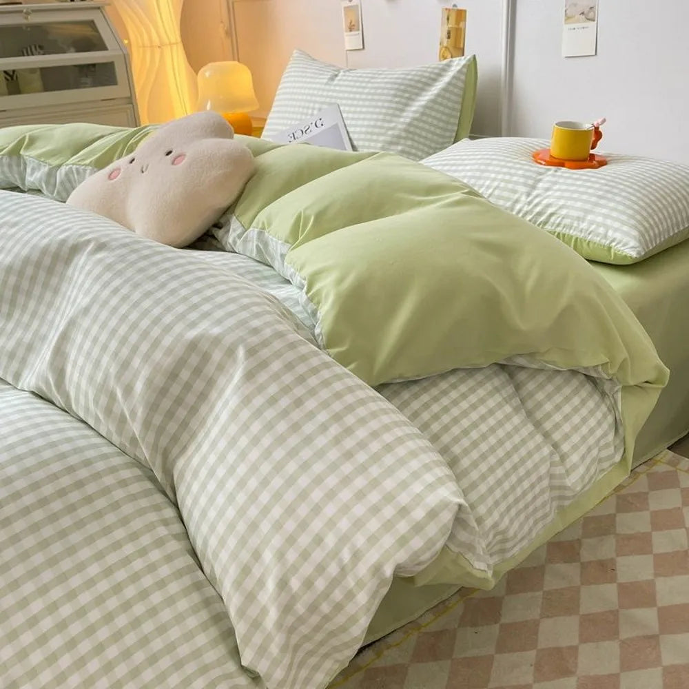 Green Grid Duvet Cover Set
