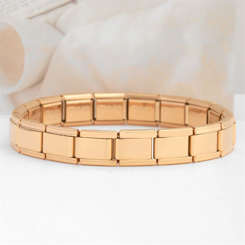 Yupsk Trendy Square Italy Stainless Steel Bracelets For Women Men HipHop Metal Modules Stretchable Gift Birthday Party Jewelry