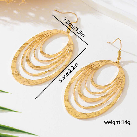 Elegant Gold Hollow Oval Drop Earrings