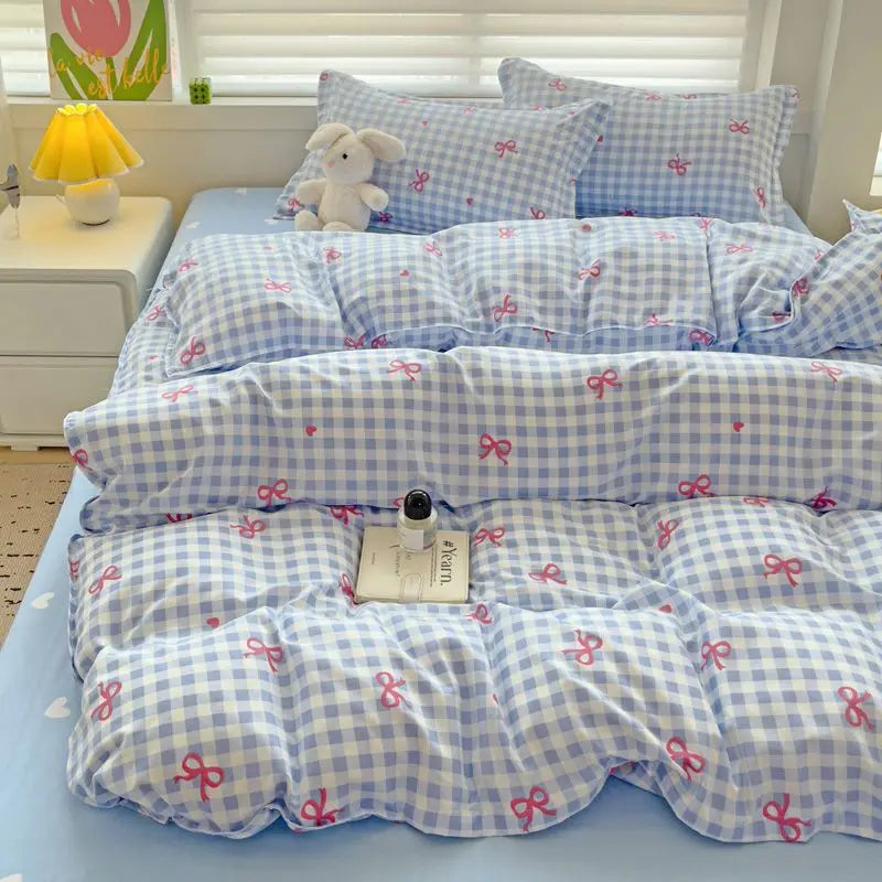 Green Grid Duvet Cover Set